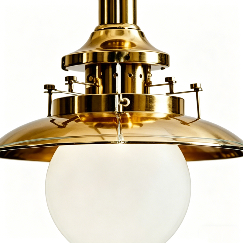 Nautical Brass & Opal Glass Pendant Lights, Vintage Ship Style Hanging Fixtures - Image 2