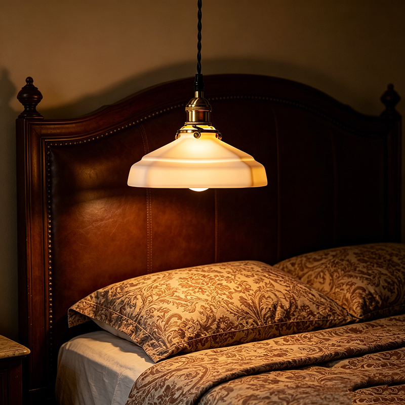 Brass & Cream Ceramic Schoolhouse Pendant Light