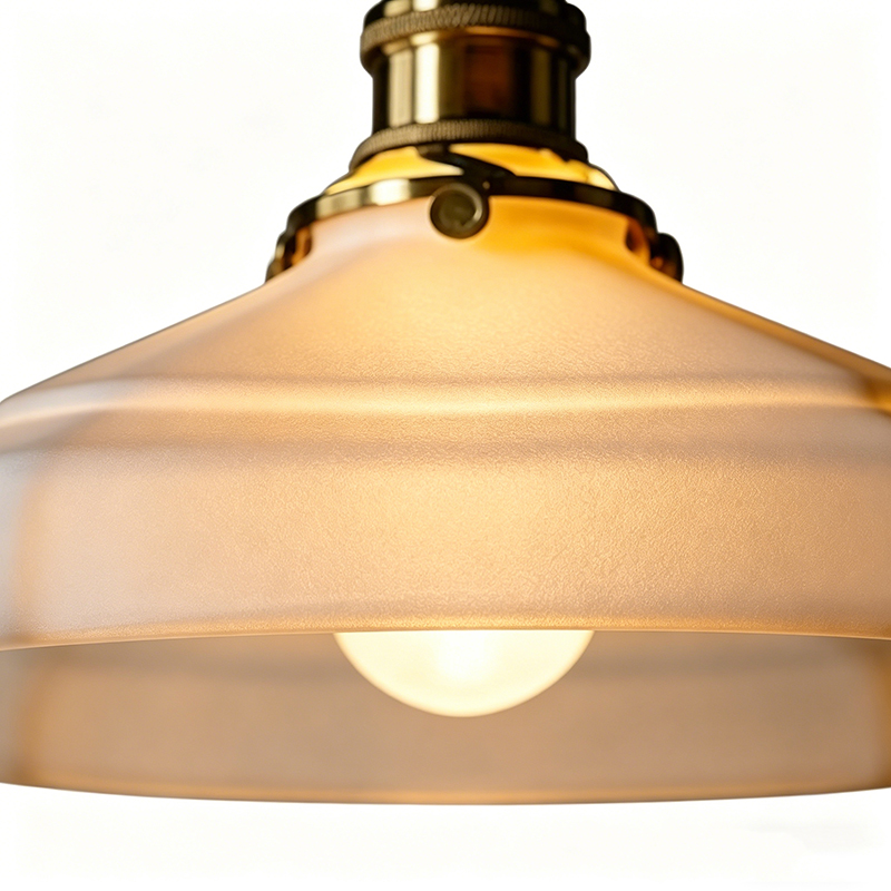 Brass & Cream Ceramic Schoolhouse Pendant Light - Image 2