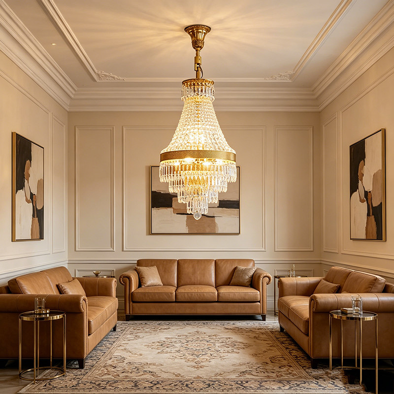 Empire Brass & Crystal Tiered Chandelier