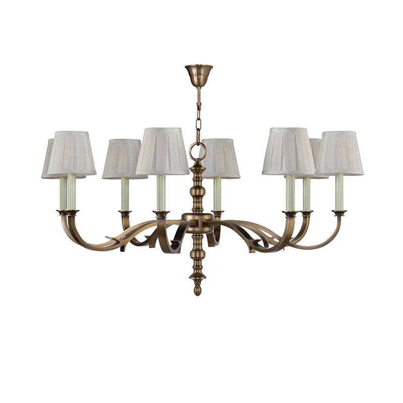 Antique Brass Chandelier With Pleated Fabric Shades - Image 6