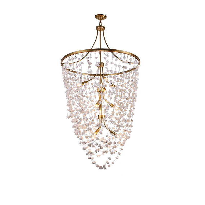 Antique Gold Metal & Alabaster Drop Chandelier Duo - Image 5