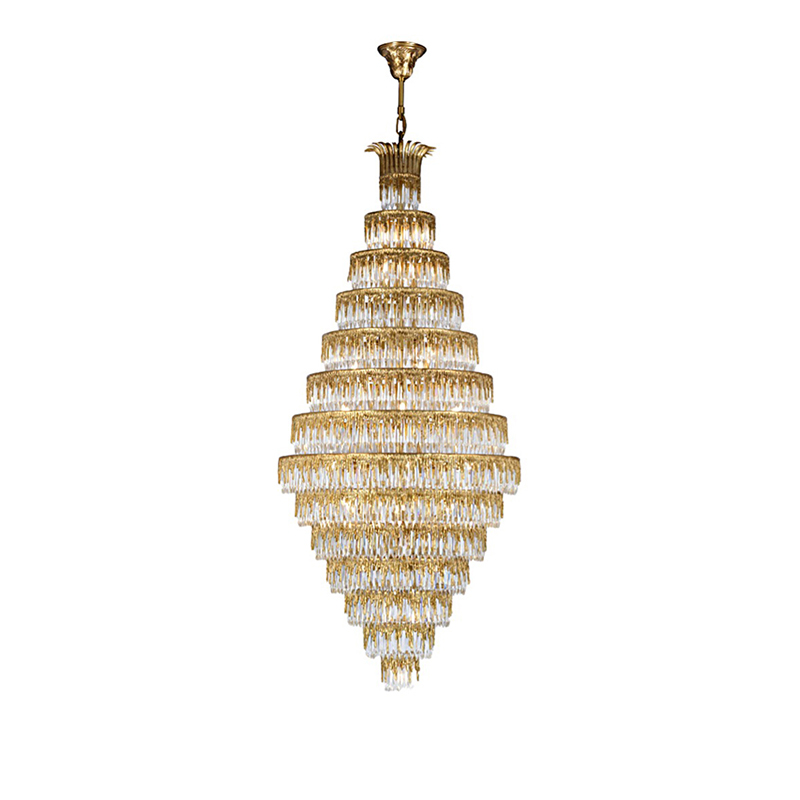 Grand Tiered Brass & Crystal Spire Chandelier - Image 3