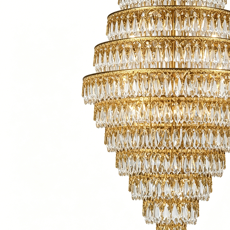 Grand Tiered Brass & Crystal Spire Chandelier - Image 2