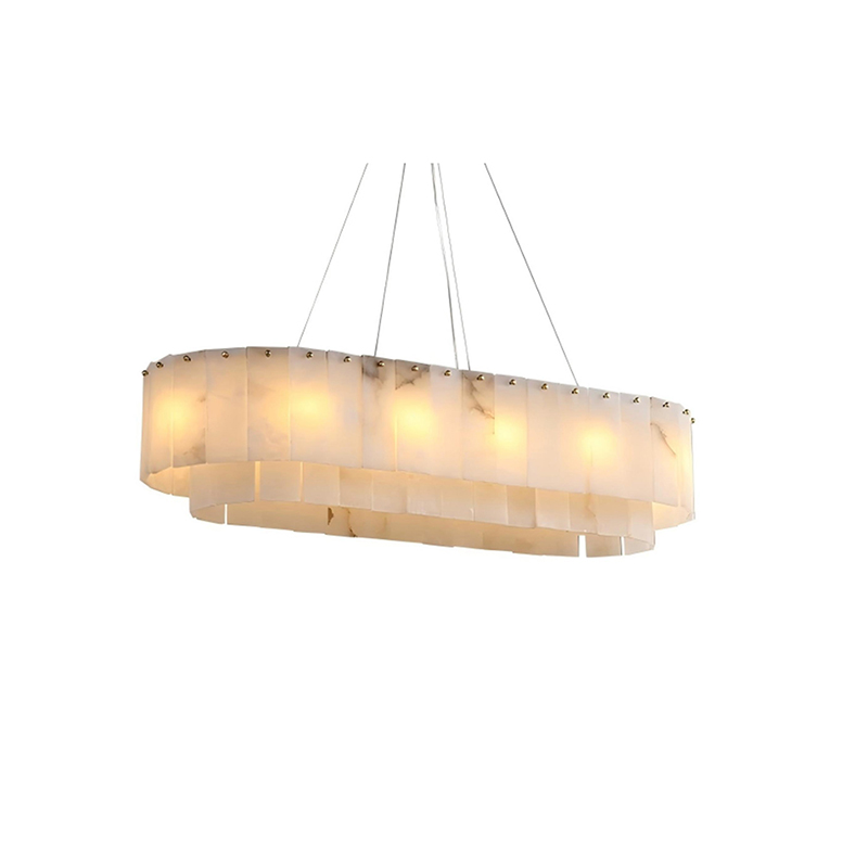 Modern Brass & Alabaster Tiered Chandelier Duo - Image 6