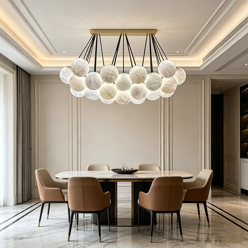 Cloud-Style Alabaster Orb Chandelier Duo - Image 3