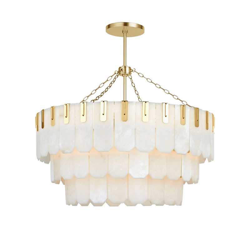 Tiered Alabaster & Brass Chandelier Collection - Image 9