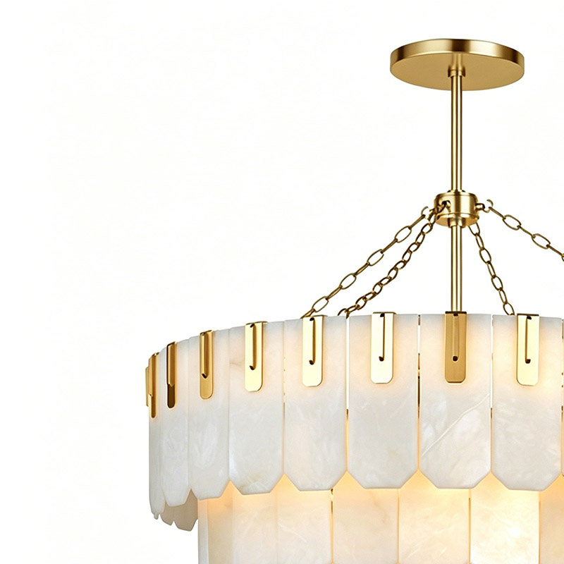 Tiered Alabaster & Brass Chandelier Collection - Image 8