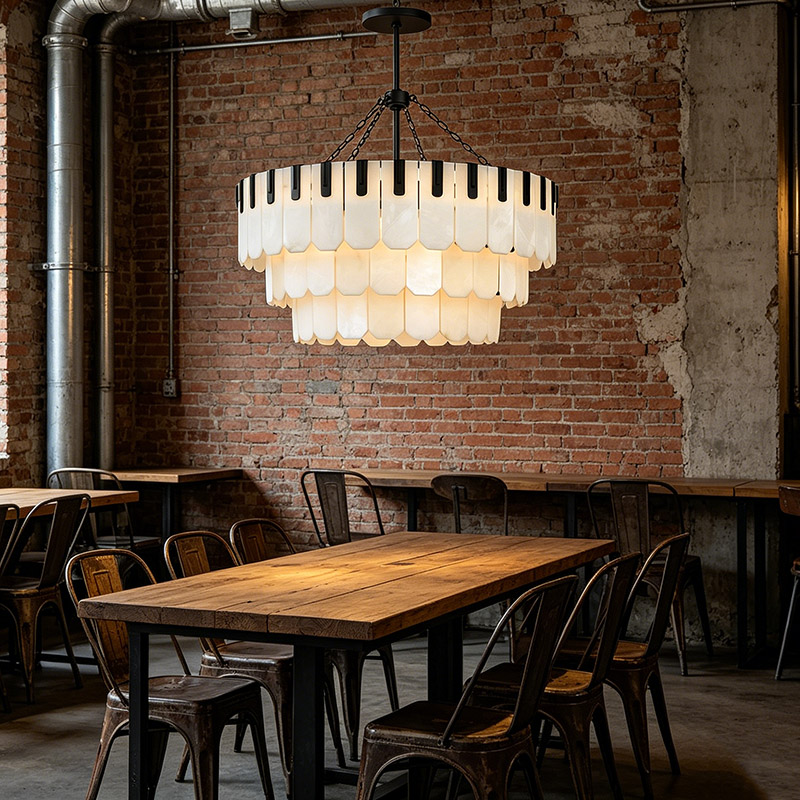 Tiered Alabaster & Brass Chandelier Collection - Image 10