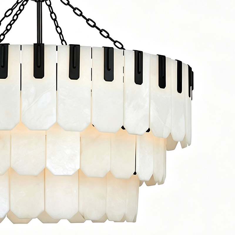 Tiered Alabaster & Brass Chandelier Collection - Image 11