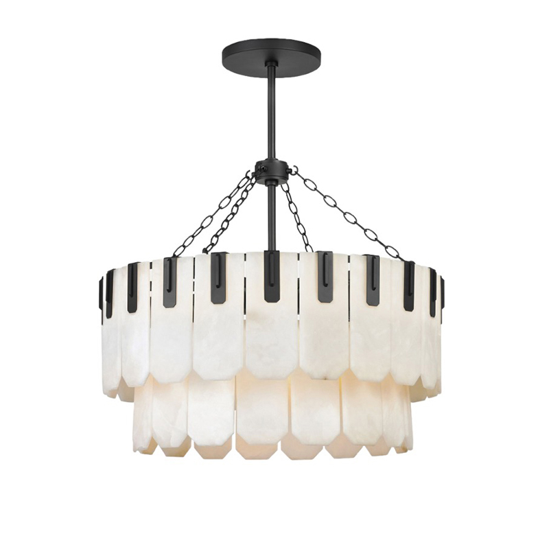 Tiered Alabaster & Brass Chandelier Collection - Image 6