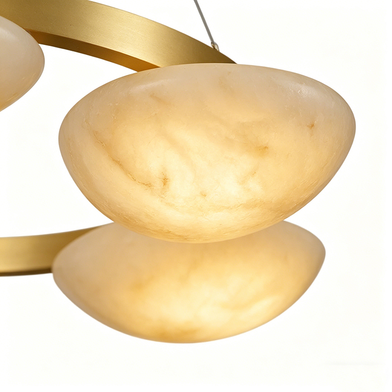 Contemporary Brass Ring Chandelier With Alabaster Shades - Image 2