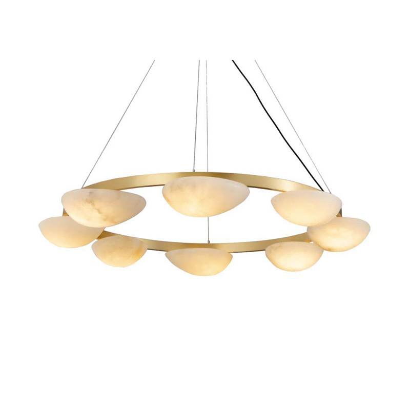 Contemporary Brass Ring Chandelier With Alabaster Shades - Image 6