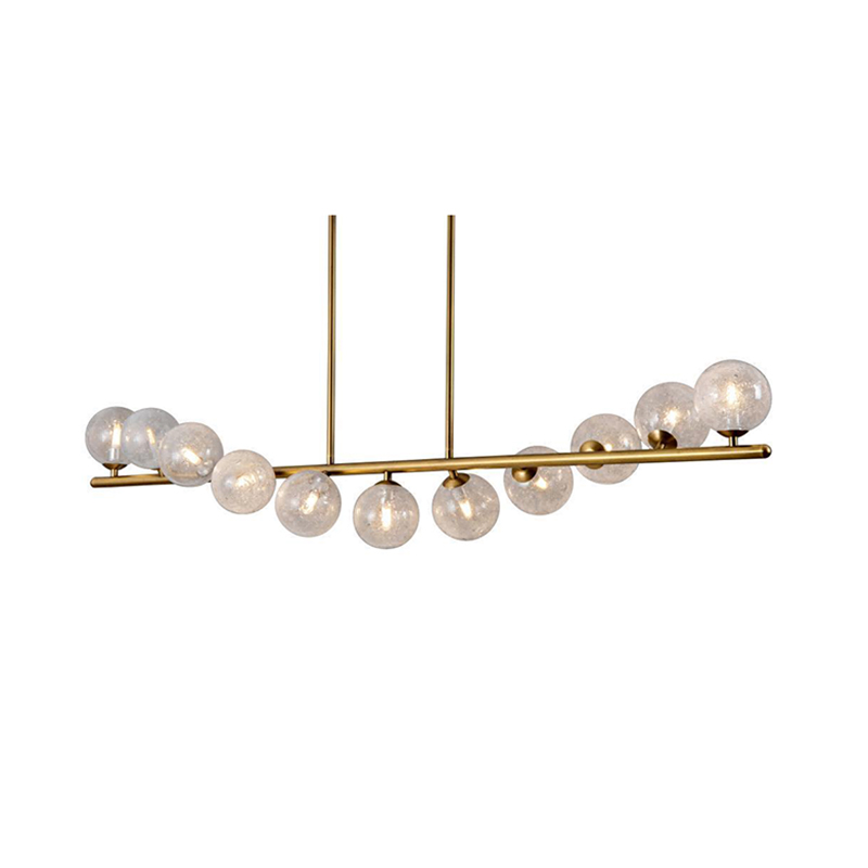 Linear Brass Chandelier With Crackle Glass Globes - Image 6