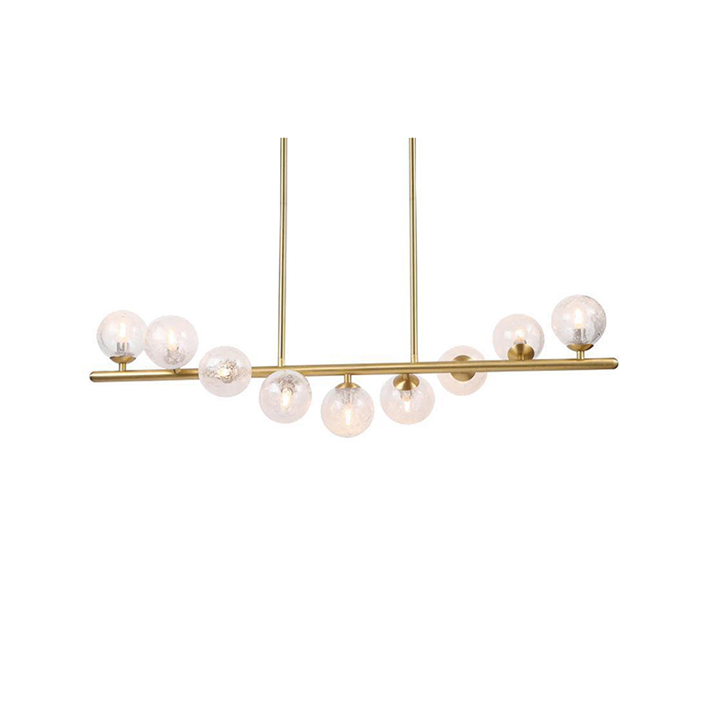 Linear Brass Chandelier With Crackle Glass Globes - Image 3
