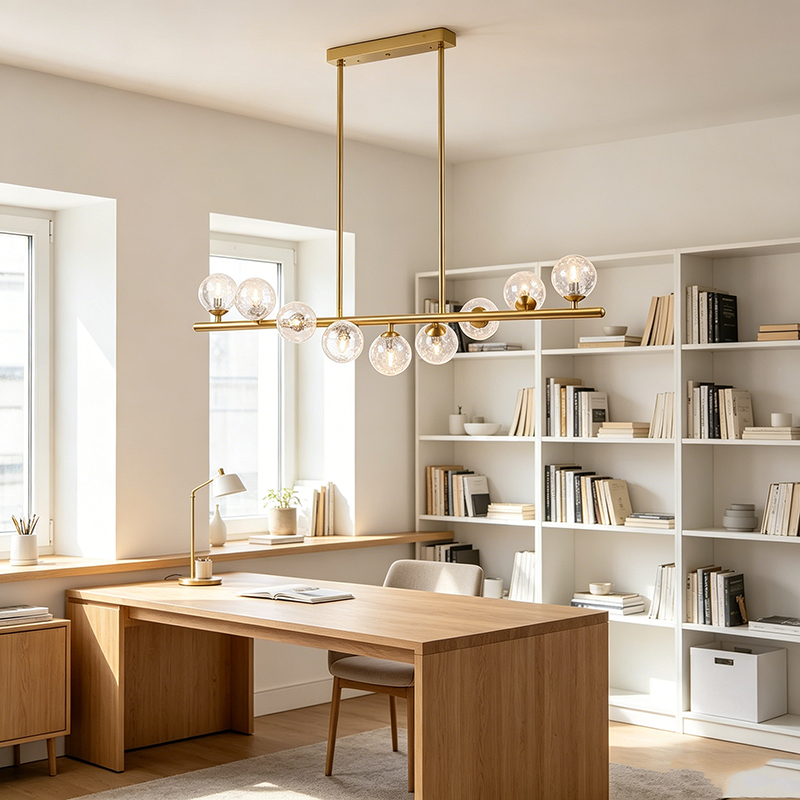 Linear Brass Chandelier With Crackle Glass Globes - Image 2