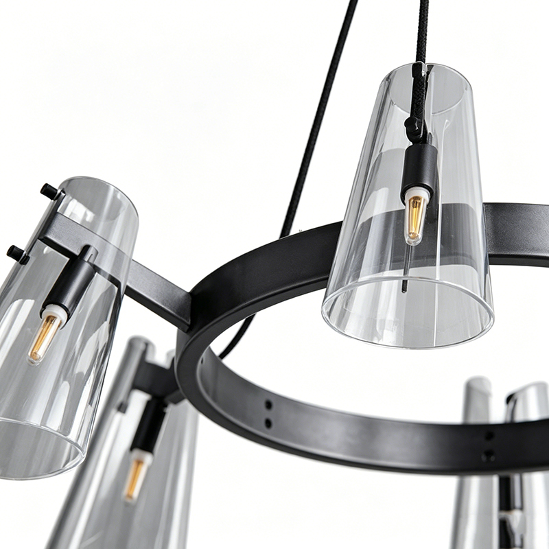 Modern Black Metal Chandelier Series With Tapered Clear Shades - Image 2