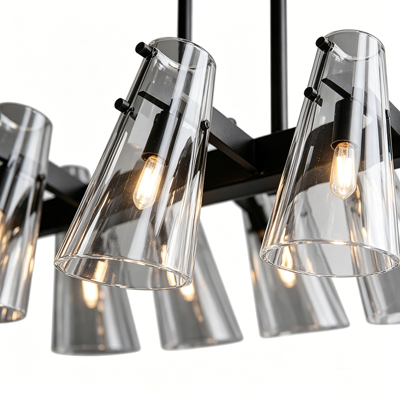 Modern Black Metal Chandelier Series With Tapered Clear Shades - Image 8