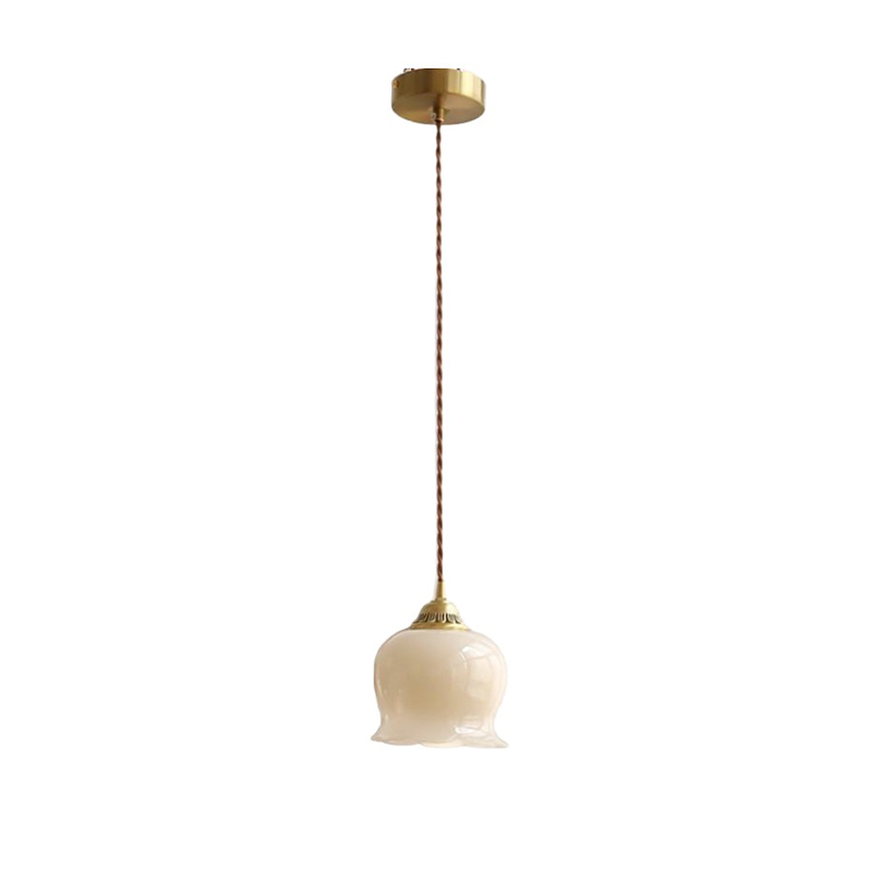 Retro Brass & Resin Pendant Lights, Floral Bell Shaped Hanging Fixtures - Image 3