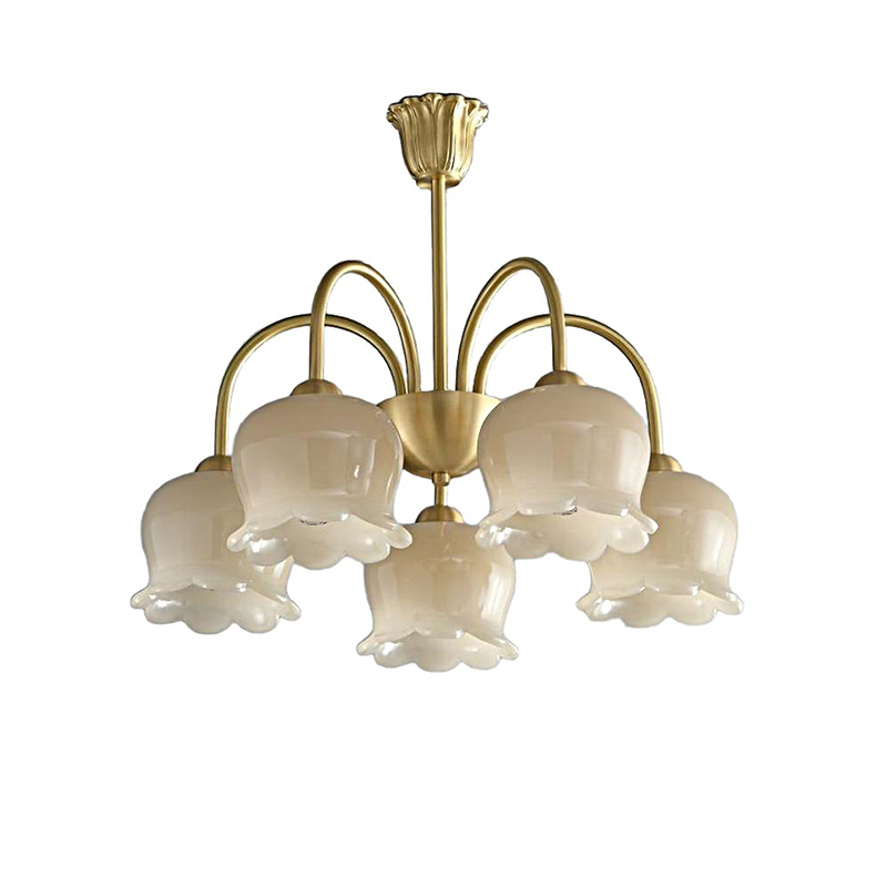 Minimalist Brass Chandelier With Tulip Resin Shades - Image 3