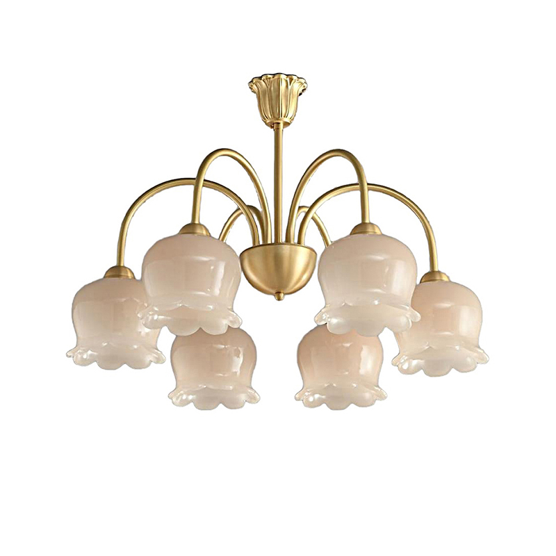 Minimalist Brass Chandelier With Tulip Resin Shades - Image 6