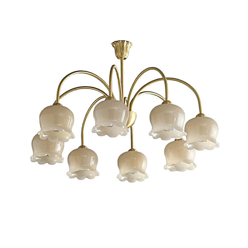 Minimalist Brass Chandelier With Tulip Resin Shades - Image 9