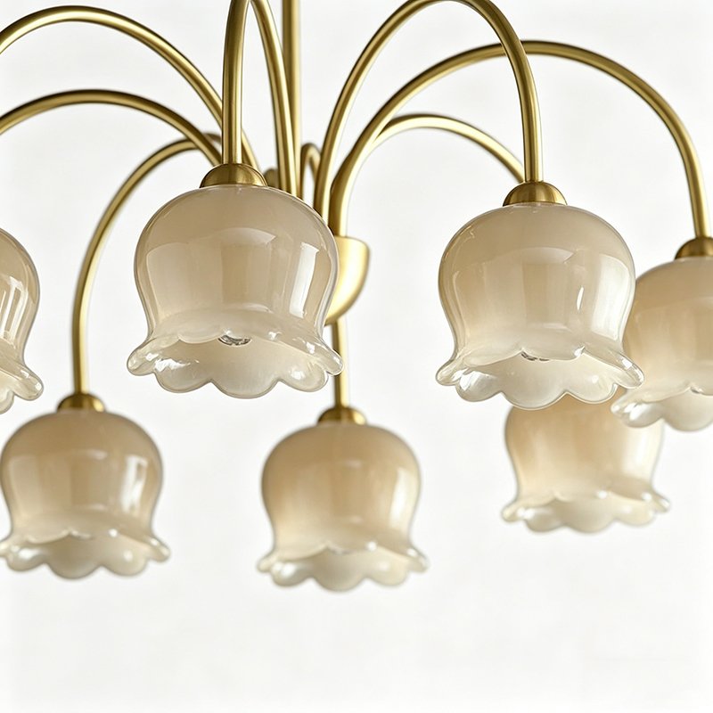 Minimalist Brass Chandelier With Tulip Resin Shades - Image 8