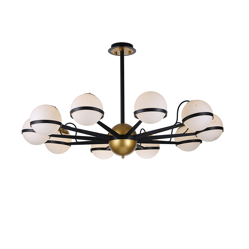Mid-Century Black & Gold Globe Chandelier Duo - Image 6