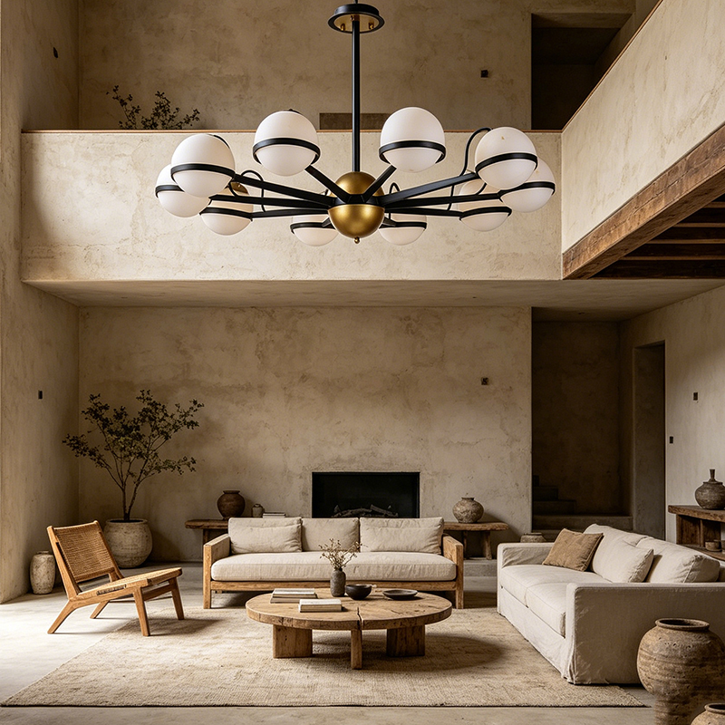 Mid-Century Black & Gold Globe Chandelier Duo - Image 5