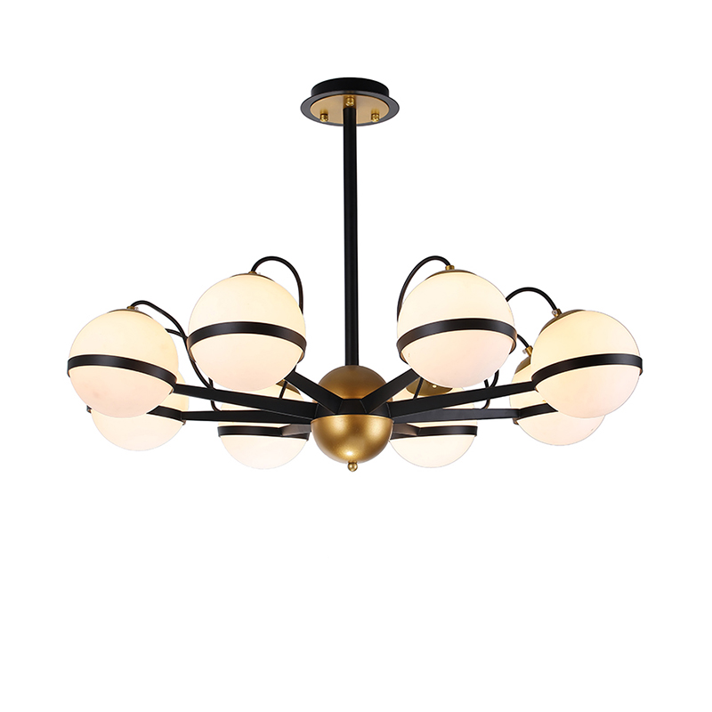 Mid-Century Black & Gold Globe Chandelier Duo - Image 3
