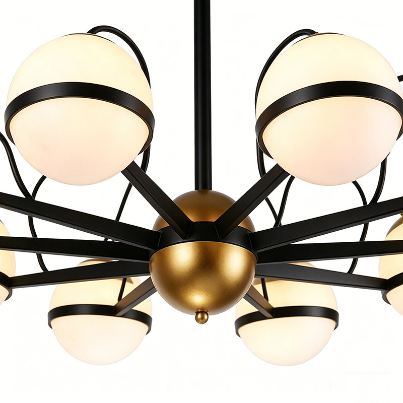 Mid-Century Black & Gold Globe Chandelier Duo - Image 2