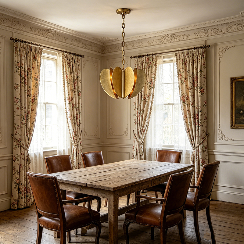 Gold Leaf Flower-Shaped Pendant Light Duo