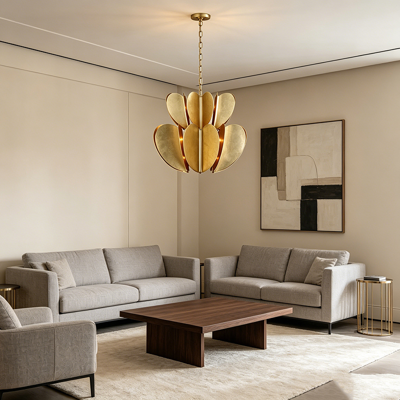 Gold Leaf Flower-Shaped Pendant Light Duo - Image 4