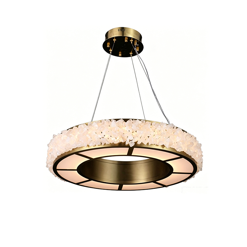 Brushed Stainless Steel Natural Crystal Ring Chandelier - Image 4
