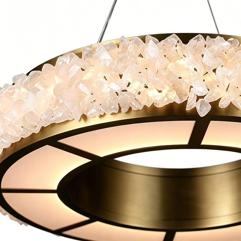 Brushed Stainless Steel Natural Crystal Ring Chandelier - Image 3