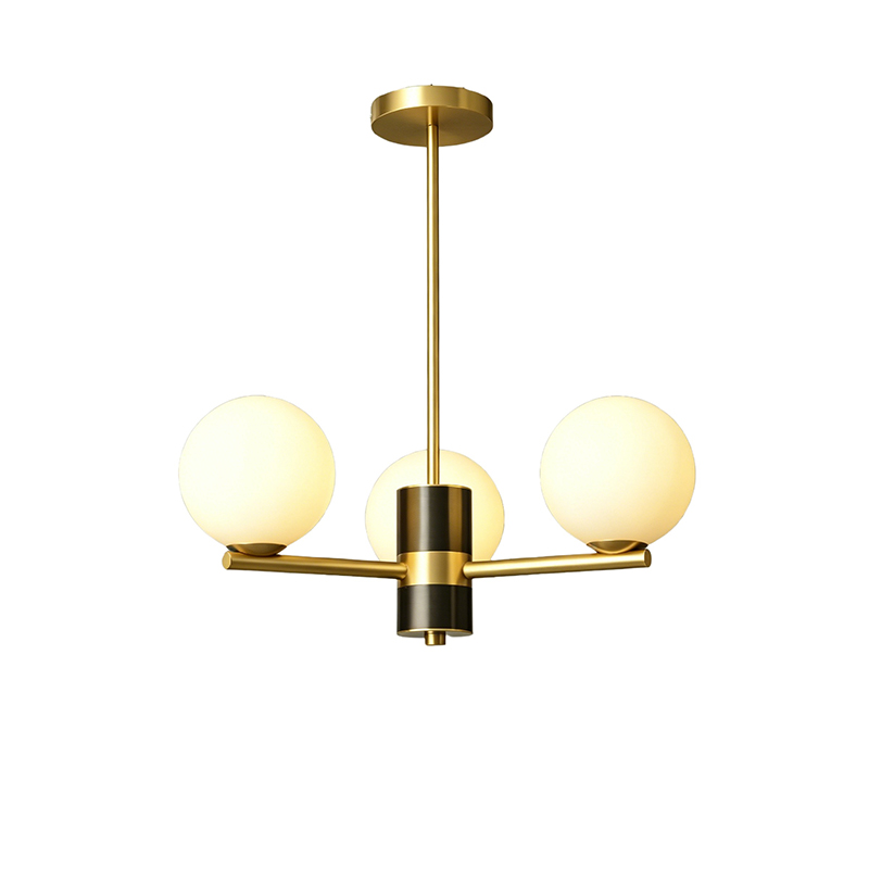 Modern Brass & Opal Glass Globe Chandelier Series - Image 3