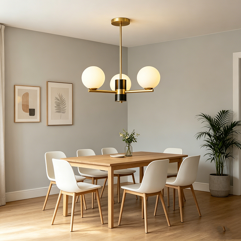 Modern Brass & Opal Glass Globe Chandelier Series