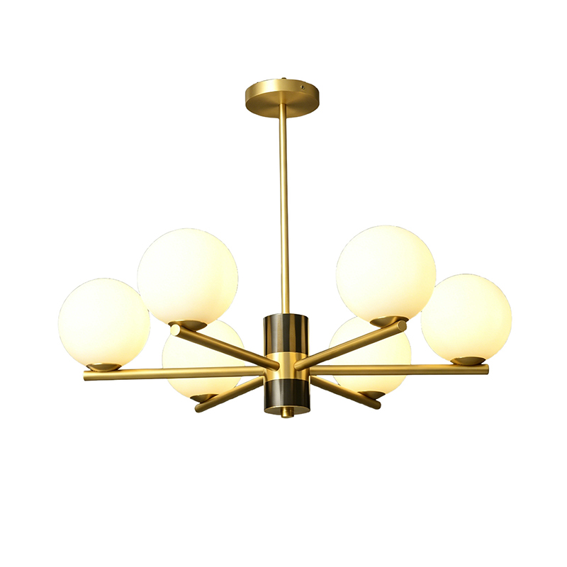 Modern Brass & Opal Glass Globe Chandelier Series - Image 6