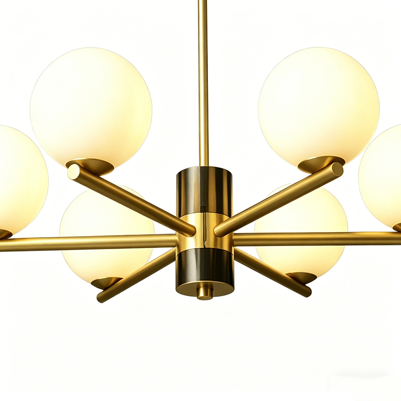 Modern Brass & Opal Glass Globe Chandelier Series - Image 5
