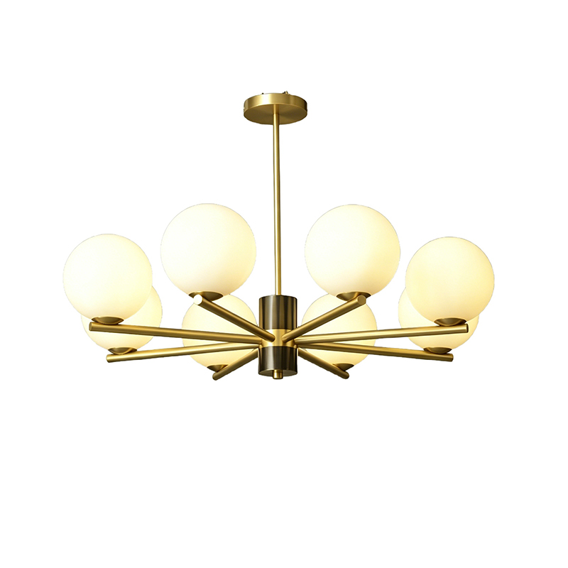 Modern Brass & Opal Glass Globe Chandelier Series - Image 9