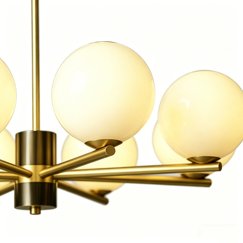 Modern Brass & Opal Glass Globe Chandelier Series - Image 8