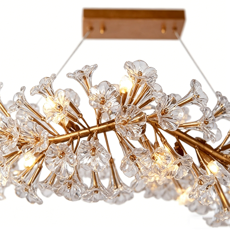 Floral Branch Brass Chandelier With Glass Flowers - Image 2