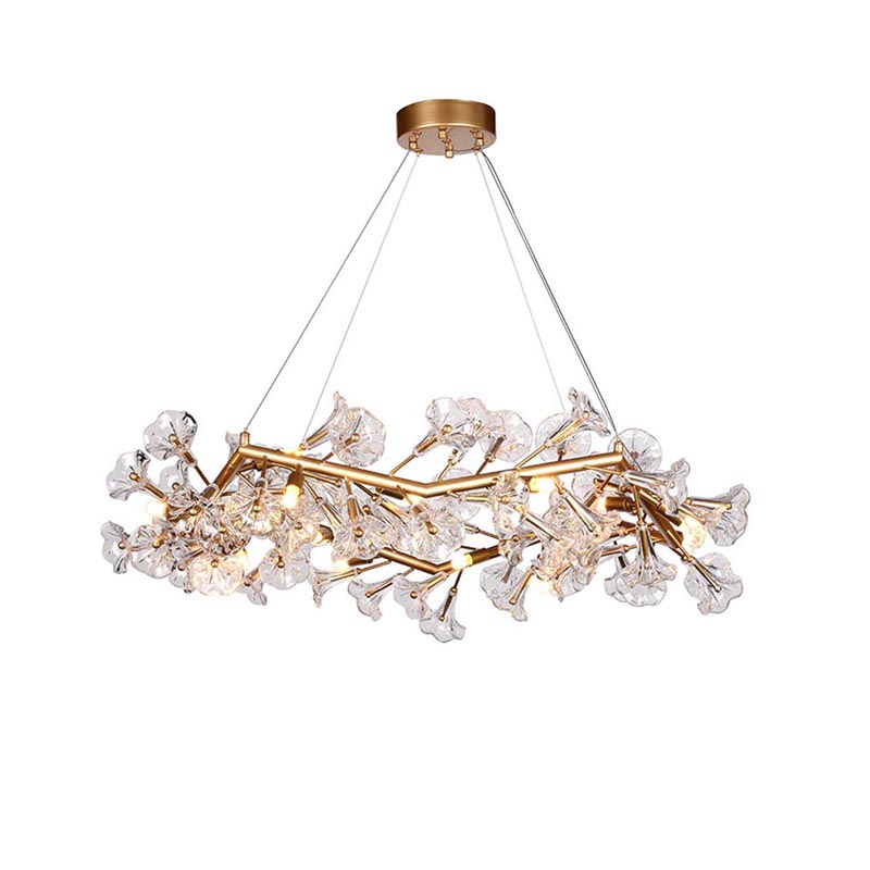 Floral Branch Brass Chandelier With Glass Flowers - Image 6