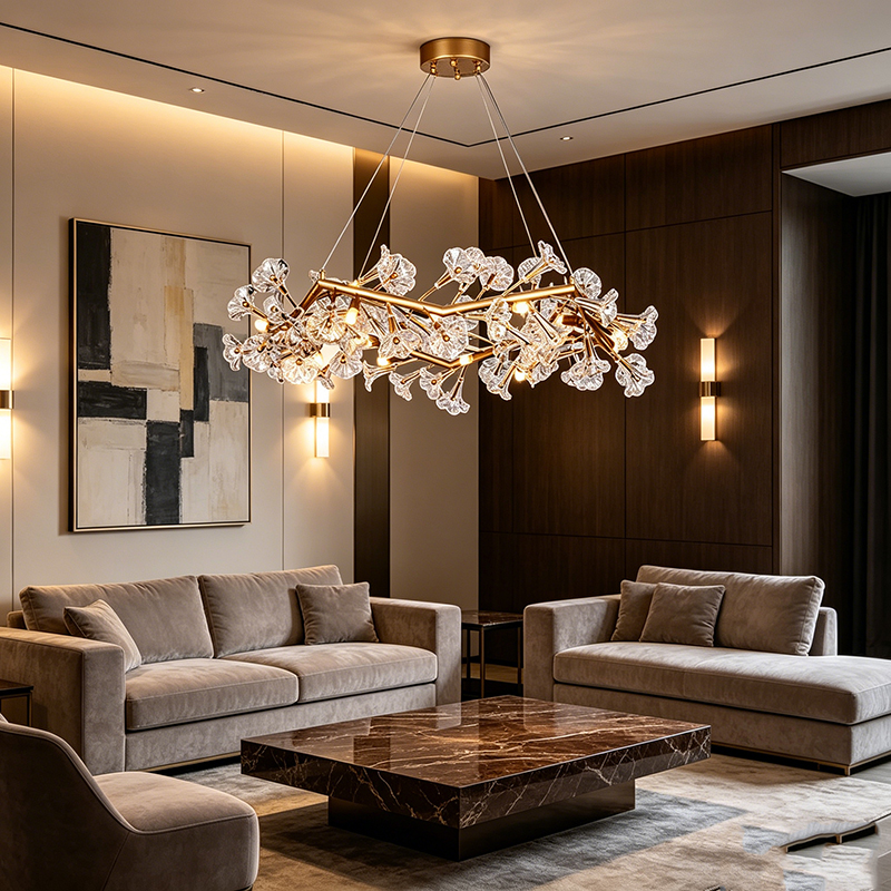 Floral Branch Brass Chandelier With Glass Flowers - Image 4
