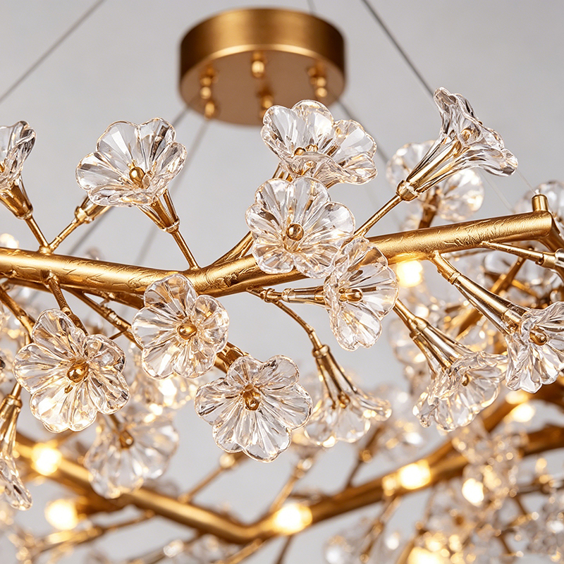 Floral Branch Brass Chandelier With Glass Flowers - Image 5
