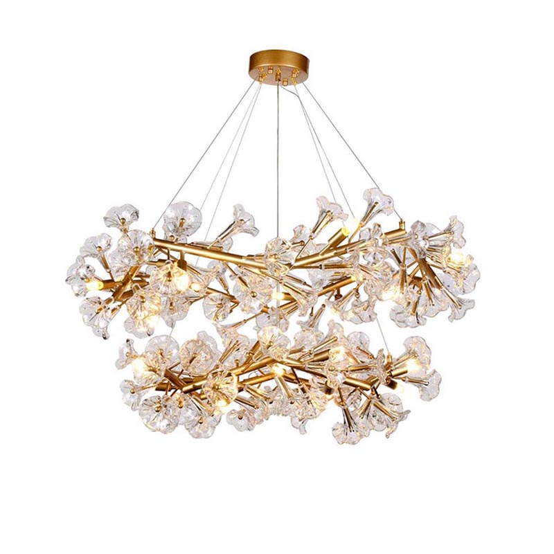 Floral Branch Brass Chandelier With Glass Flowers - Image 9