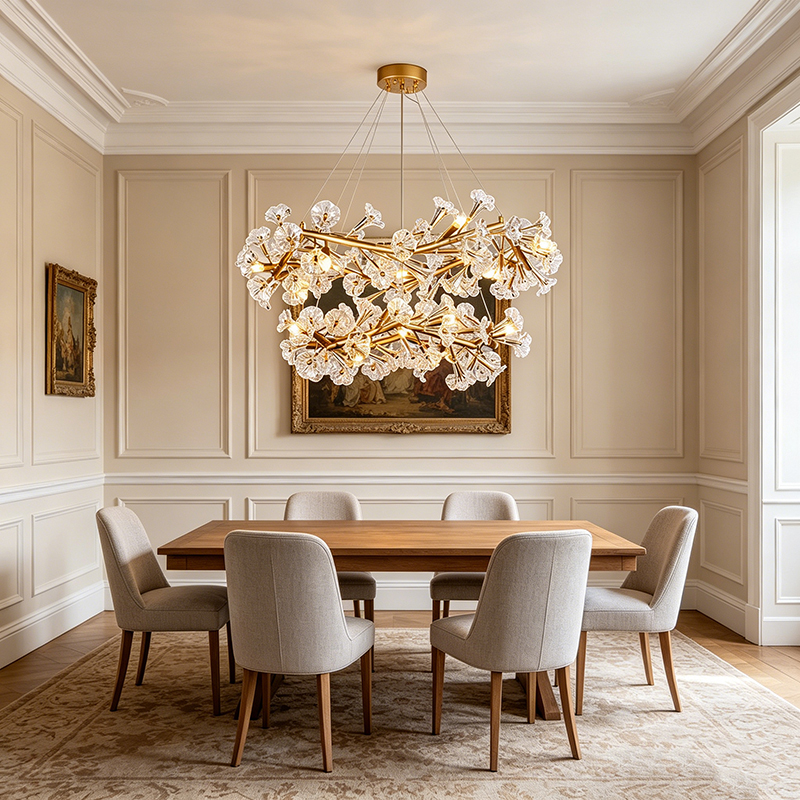 Floral Branch Brass Chandelier With Glass Flowers - Image 7