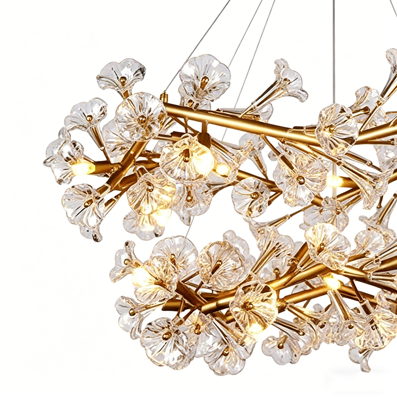 Floral Branch Brass Chandelier With Glass Flowers - Image 8