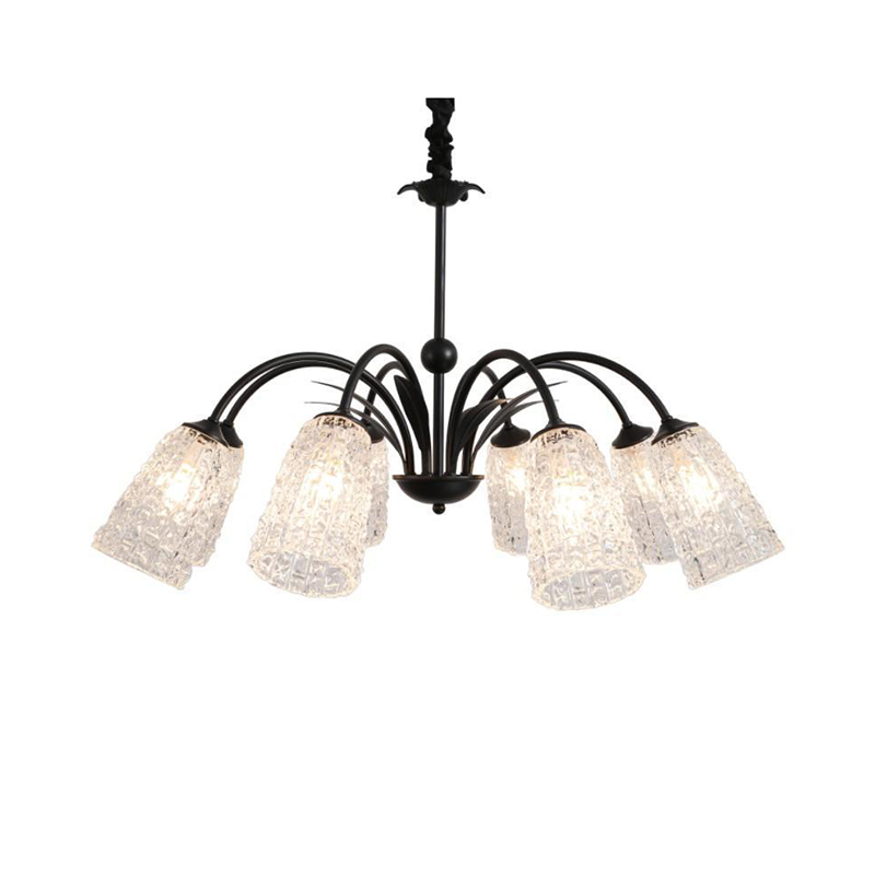 Black Iron Chandelier Series With Textured Glass Shades - Image 3