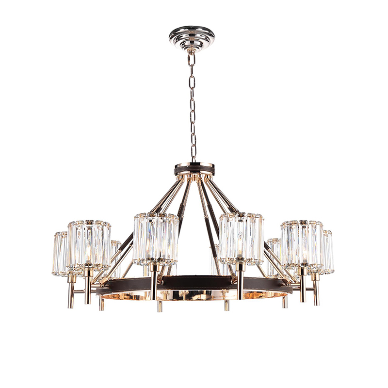 Polished Metal & Leather-Wrapped Crystal Chandelier Collection - Image 3
